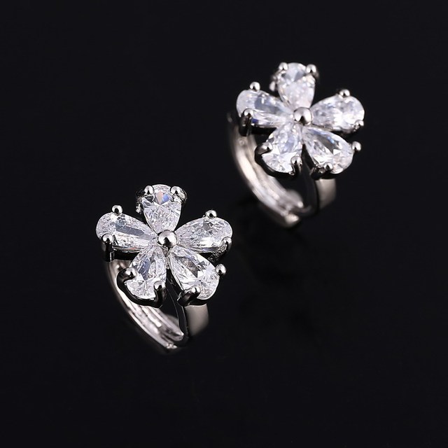 Kolczyki Rose Gold Color Hoop Earrings Flower Colorful Crystal Zirconia Stone Earrings For Women Jewelry Brincos