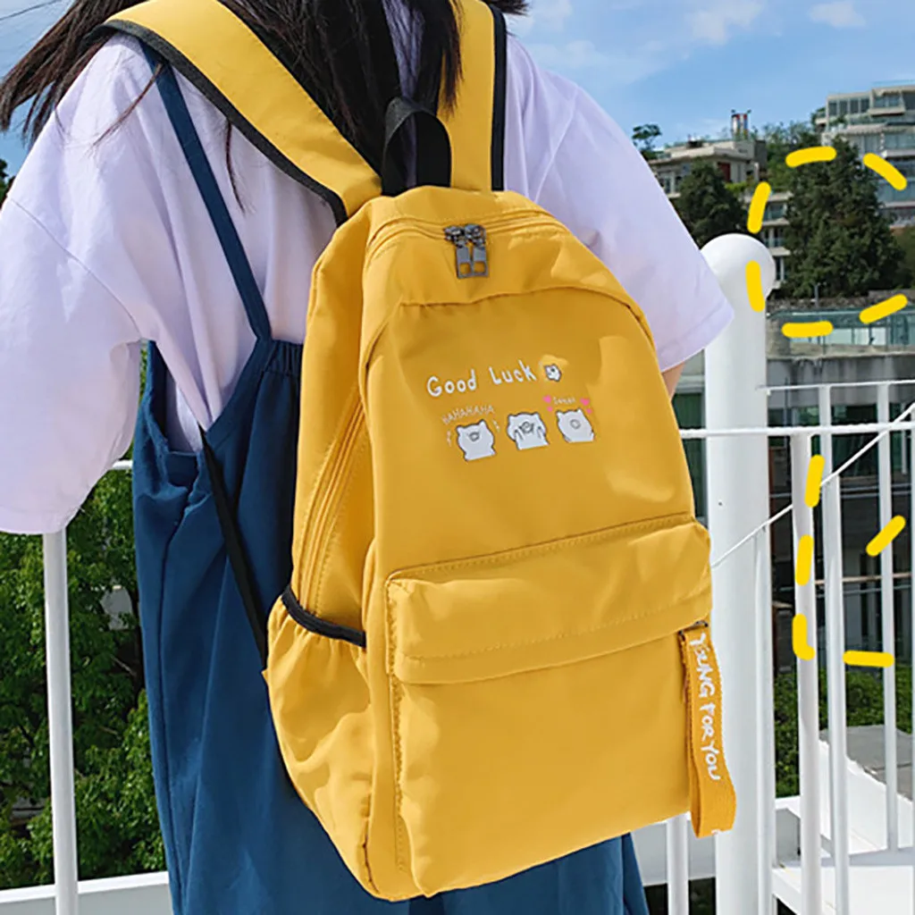 Korean Nylon Solid Color Travel Backpack Women Large Capacity Lightweight Portable Schoolbag Teenager Multi Pockets Back Packs
