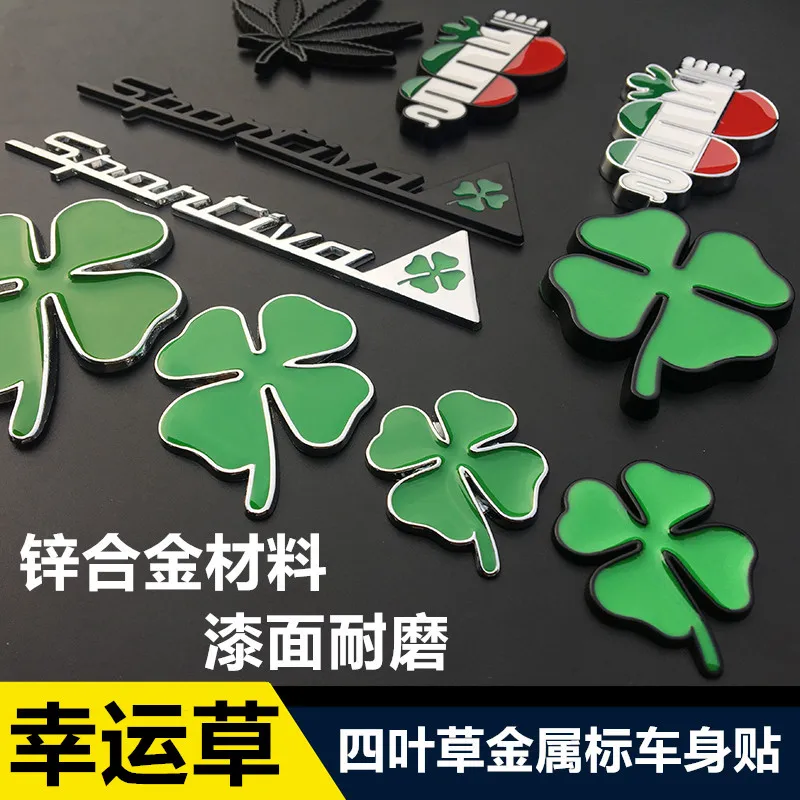 

3D metal Green Clover Day Alfa Romeo Badge Lucky guardian four-leaf clover Chrom grill Emblem Sticker Car Styling Accessories