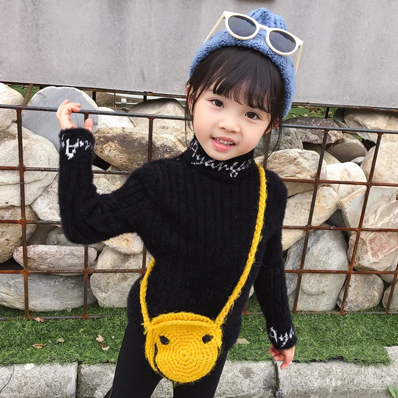 

2019 New Style Girls Bottoming Shirts Mink Cashmere Sweater Warm in High Collar Sweater Fashion Western Style Little Girl