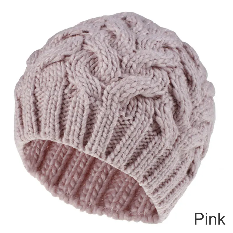 Evrfelan модная новая вязаная зимняя шапка женская безопасная шапка вязаное, тёплое, зимнее шапочки шапки чистый цвет женские зимние шапки - Цвет: pink