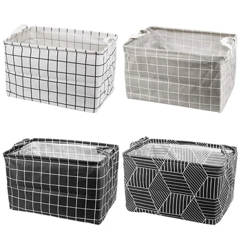 

4 Pack Square Toy Storage Bins, Canvas Fabric Foldable Basket Laundry Storage Baskets with Handles for Toys, Books