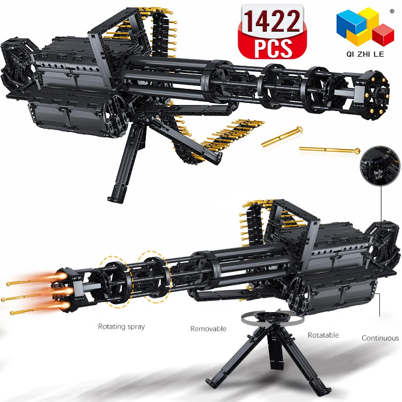 Technical Military Gun Building Blocks Electric Machine Rifle Pistol Gatling Weapon Bricks Construction Toys for Boys Gifts | Игрушки и