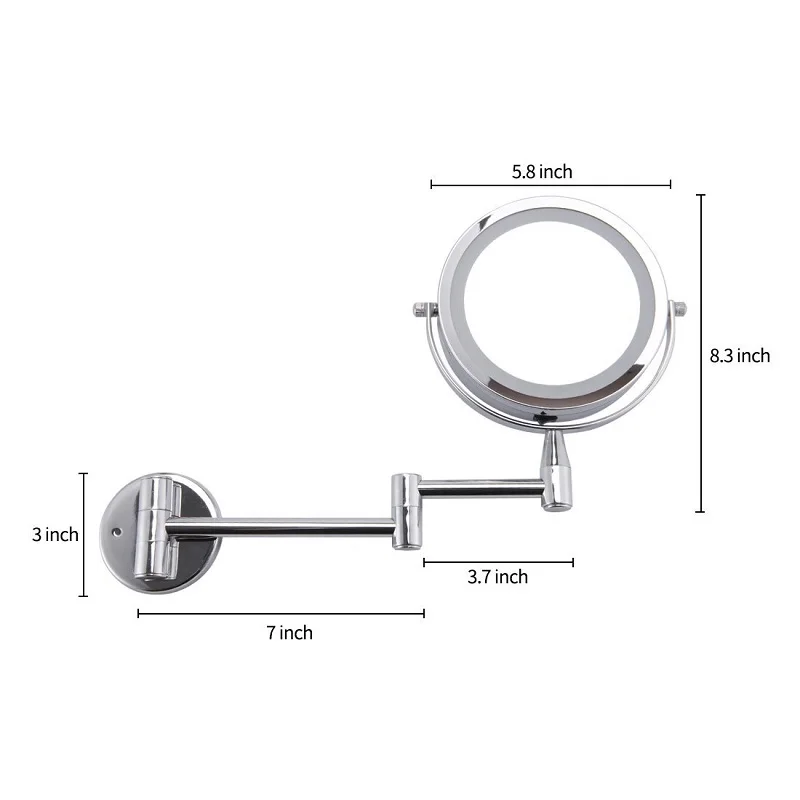 Зеркало для ванной со светодиодной подсветкой зеркала 1X/3X увеличение регулируемый настенный макияж зеркало двойной удлиняющий кронштейн 2-лицевая сторона Ванная комната зеркала