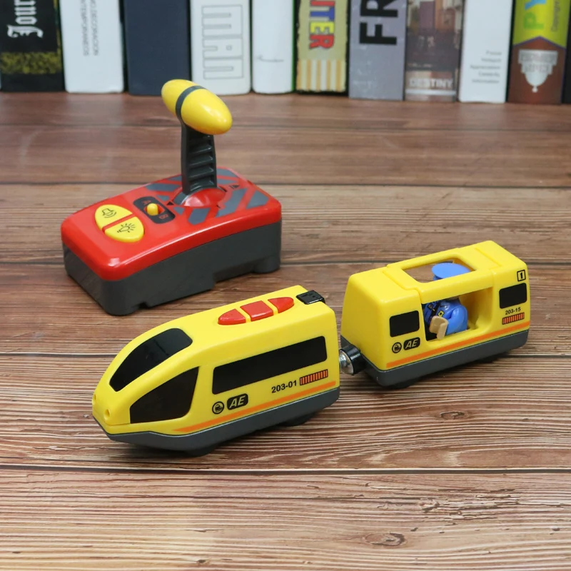 Пульт дистанционного управления паровозиком, Электрический паровозик, деревянный трек, паровозик для мальчиков и девочек, деревянный паровозик, маленький паровозик, детский игрушечный Паровозик - Цвет: TTO120-YELLOW