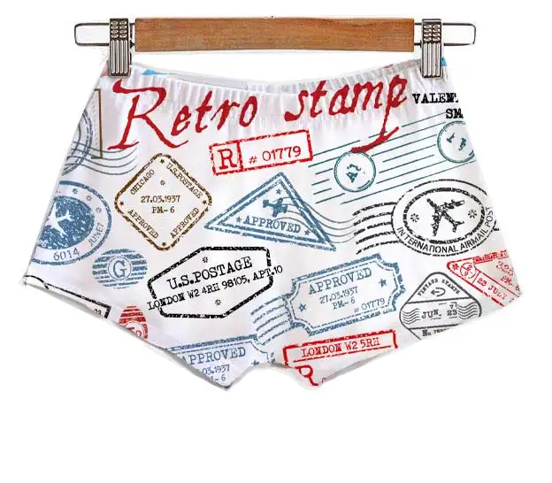 

Summer Sexy Custom Made Vintage Retro Postal Stamps Sublimation Printing Plus Size Women's Clothing Pants Booty Shorts
