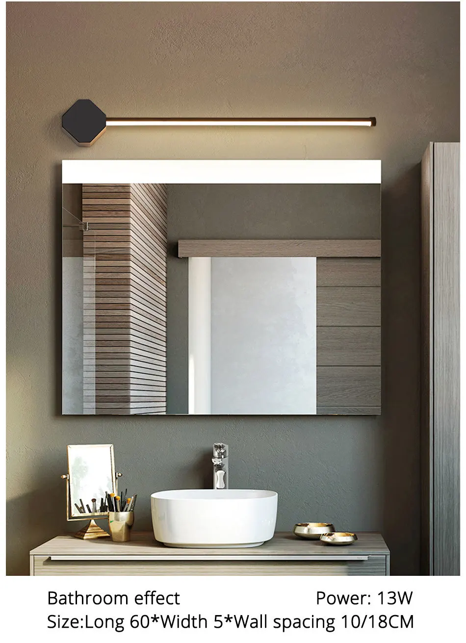9-17 Вт зеркальные светильники Настенный светильник Led ванная комната черный/белый современный макияж туалетный ванной светодиодный зеркальный светильник