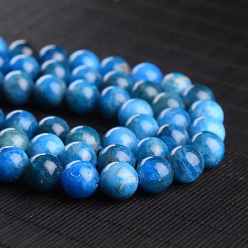 2 strands  Natural Genuine Madagascar Blue Apatite Round Jewellery Loose Ball Beads 6-12mm 15