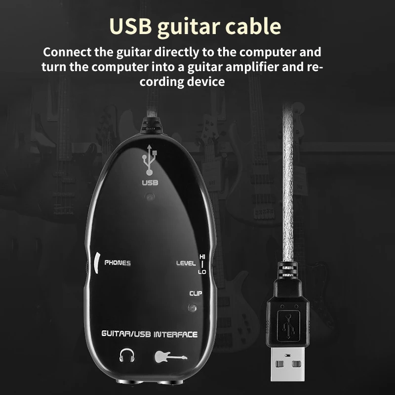 USB аудио эхолот для гитары Портативный прочный звукозаписывающий бас адаптер