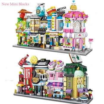 

Mini Blocks City View Scene Fashion Retail Store Candy Shop Architectures Building Block Brick Quiz Christmas Toys For Kids Girl