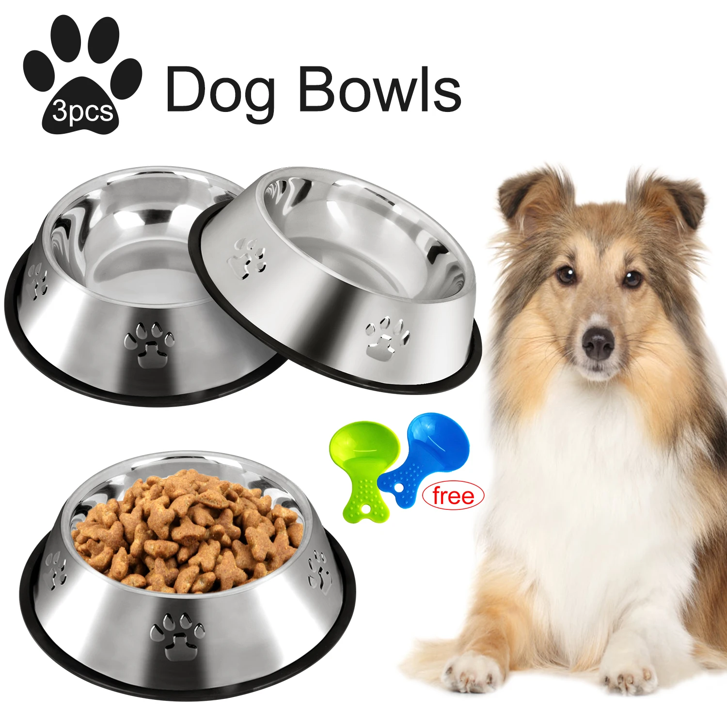 3 Bowls with 2 Scoop 2/3 шт. ПЭТ чаша из нержавеющей стали Кормушка для домашних животных миски Кошка Миски Для корма с 2 пищевой Совок ПЭТ Кормовые принадлежности Еда поилка для кошек - Цвет: 3 Bowls with 2 Scoop