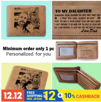 

custom engrave Leather wallet lover photo purse coin bag Men's wallet gift purse