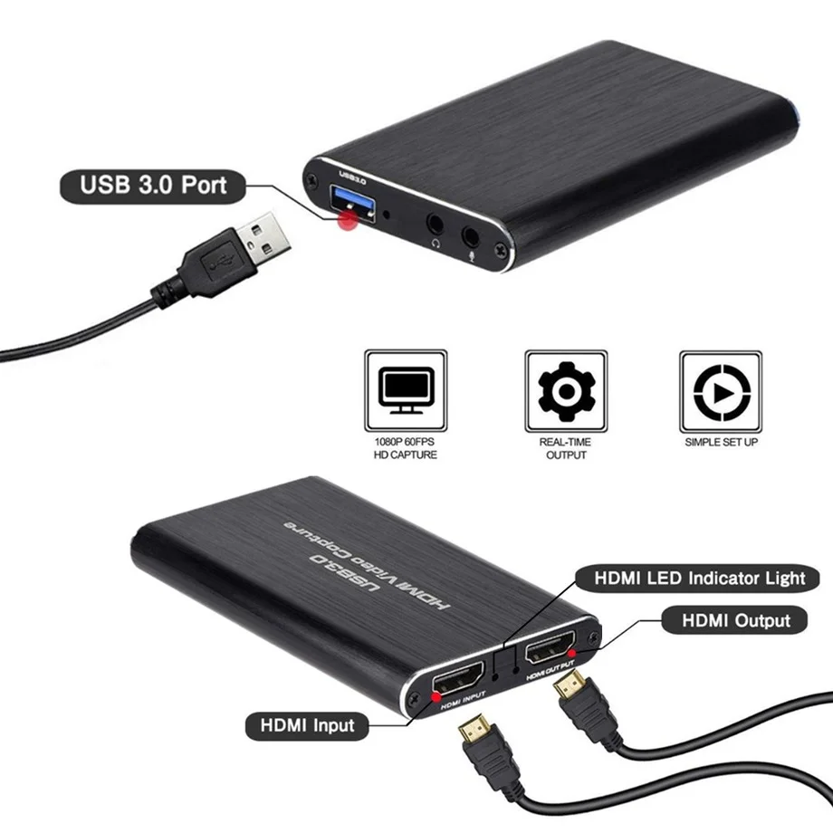 Video Capture Adapter 4K USB 3.0 Video Capture Card HDMI-compatible 1080P 60fps HD Video Recorder For OBS