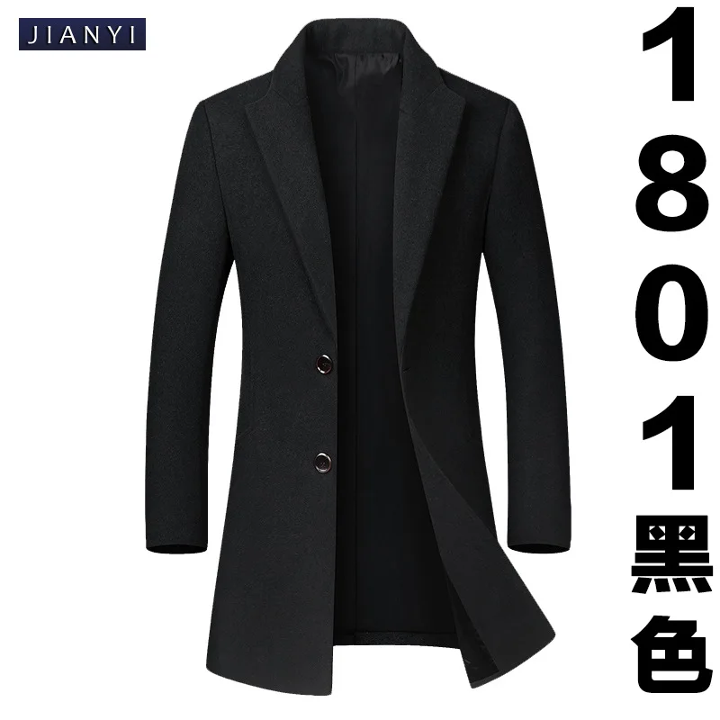 Осенне-зимнее мужское Шерстяное приталенное пальто с отложным воротником в Корейском стиле, мужское шерстяное пальто средней длины - Цвет: Черный