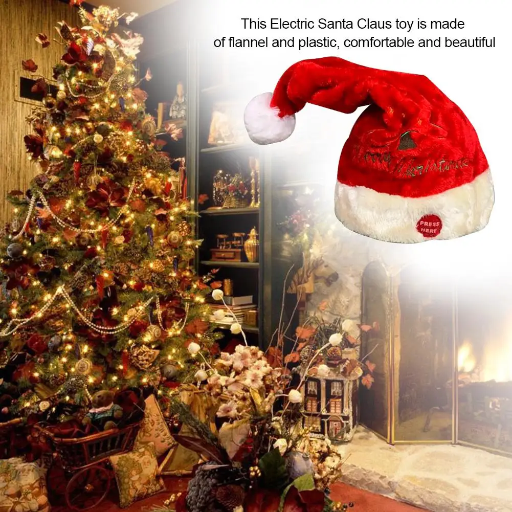 Electric Toy Christmas Hat Red Velvet Embroidered Christmas Music Swing Cap Party Decoration Christmas Gift Music Swing Santa Cl