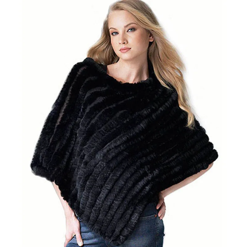 wholesale Women Knitted Real Rabbit Fur Shawl Fashion lady Rabbit Fur Poncho Autumn Winter Fur Pashmina Free Shipping