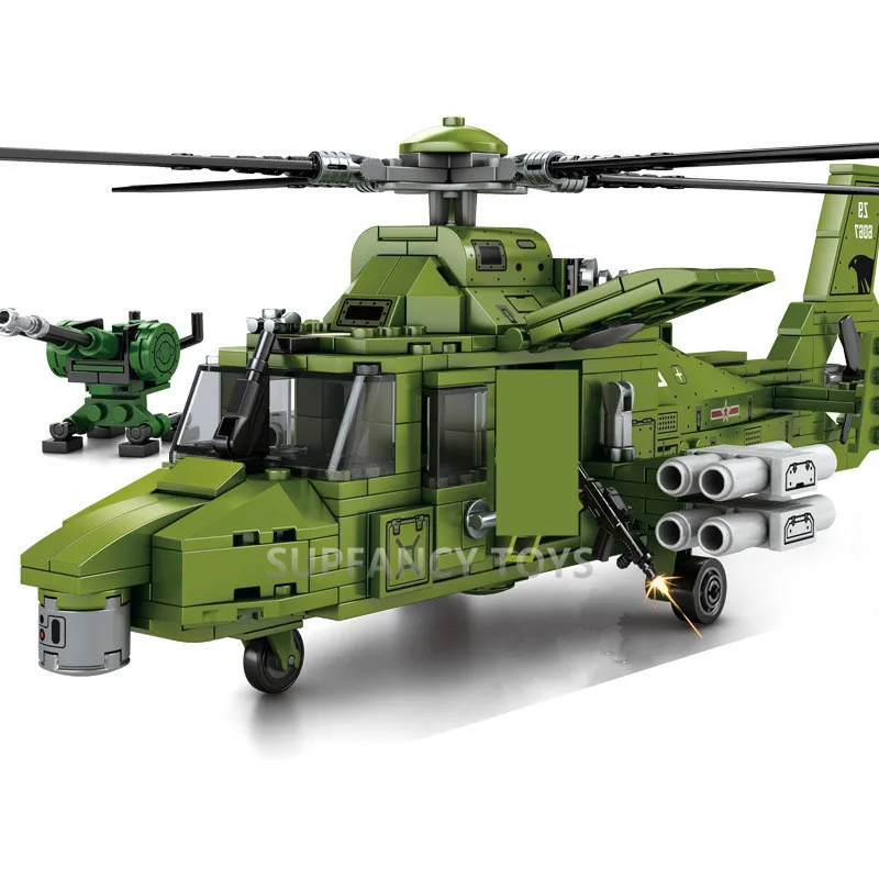 

481Pcs WW2 World War II Military Armed Helicopter With 3 Figures Building Blocks Sets Educational Toys for Children