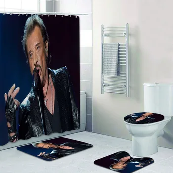 

Custsom Johnny Hallyday Print Shower Curtains Bathroom Curtain Set Waterproof Farbic Bath Curtain Mat Rug Carpet Home Decor Gift