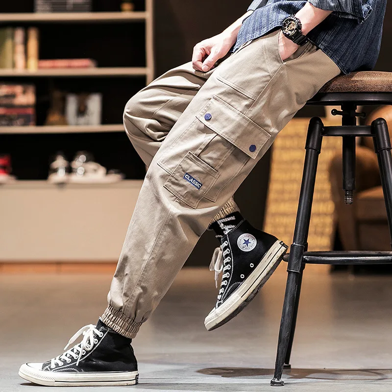 K102 deep Khaki EWQ/ мужские брюки-карго 7 видов стилей, новая мода, Осенние Брюки с карманами, Свободные повседневные уличные брюки в стиле хип-хоп 9A325 - Цвет: K102 deep Khaki