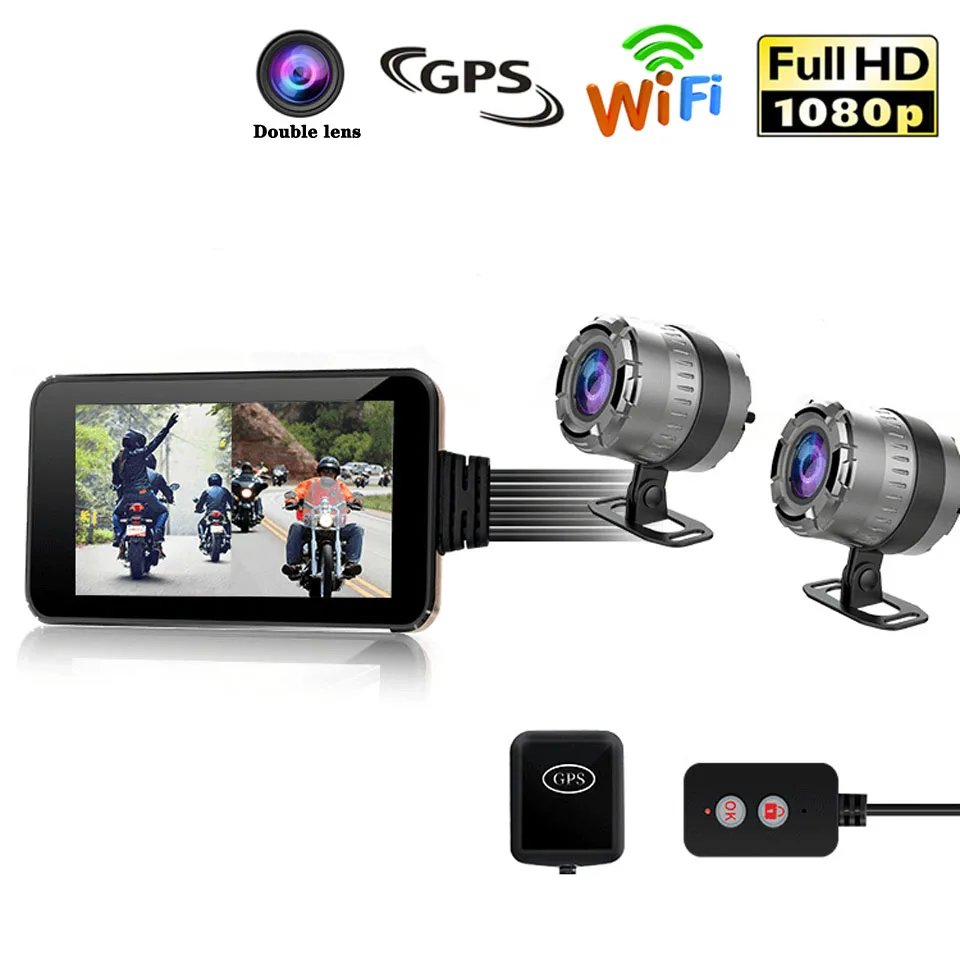 

4 Inch WiFi Motorcycle Recorder GPS Track Record HD 1080P DVR Camera Touch Screen Dash Cam Waterproof Front Rear Video DashCam