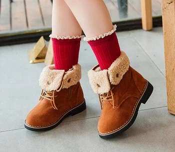 

Fashion girl Martin boots 220 winter new children's boots plus velvet warm kids cotton boots soft non-slip leather girls shoes