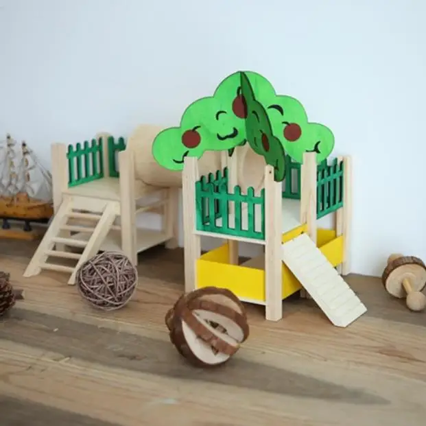 

Hamster wooden luxury castle pet supplies hamster toy wooden house tunnel slide toy hamster accessories