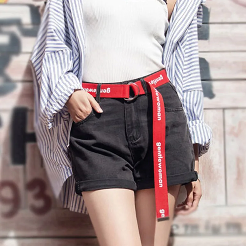

Women Belts Long Canvas Punk Ladies Letter Printed Waist Strap Black Red Casual Jeans Trouser Female Waist Belts