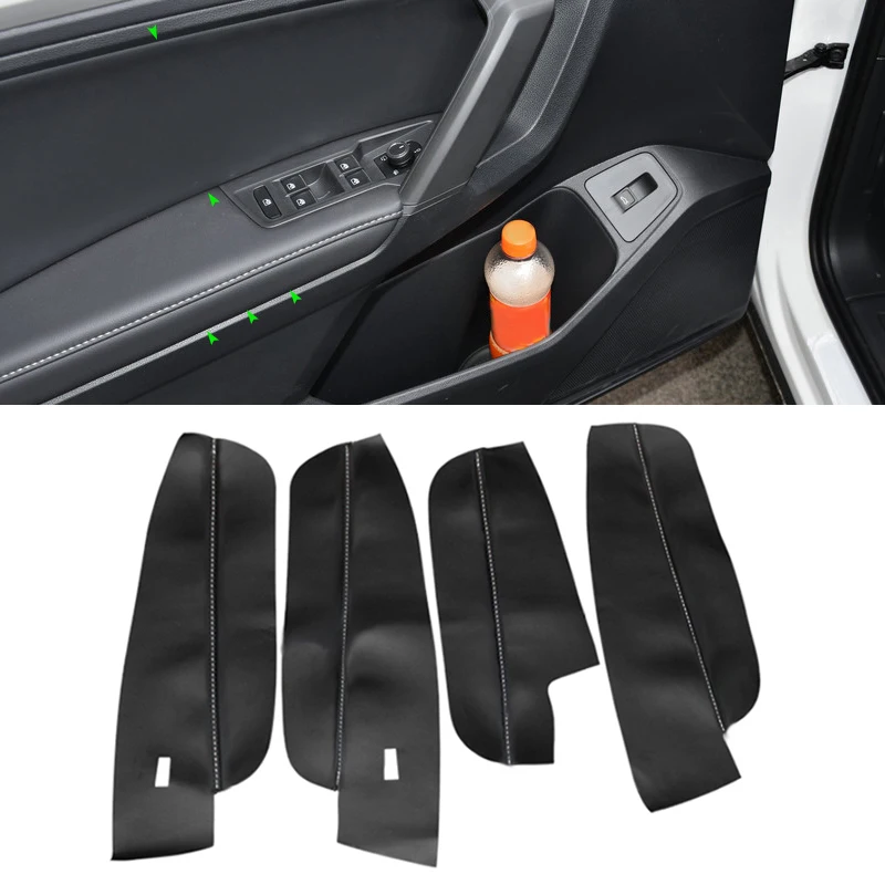 

For VW Tiguan 2017 2018 2019 4pcs Black with 1 White Thread Microfiber Leather Interior Door Armrest Panel Cover Protective Trim