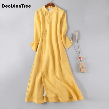 

2020 Chinese Dress vintage chinese style cheongsam arrival women cotton linen qipao casual long qipao dress mujer vestidos plus