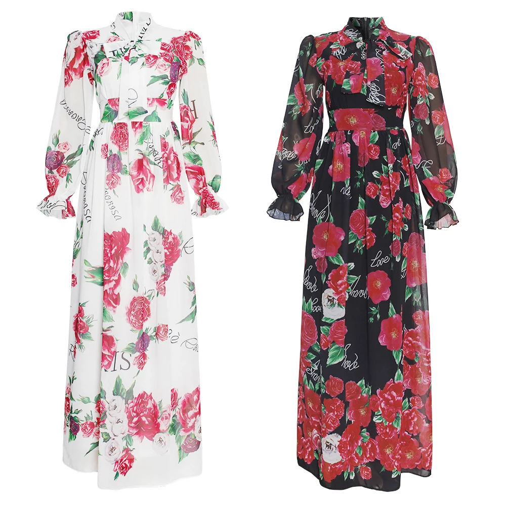 MD Dinner Dresses For Women 2022 New African Spring Summer Elegant Gown Flowers Printed Dashiki Long Dress Ladies Clothing 229#