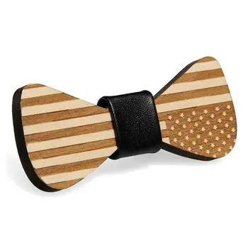

Creative Handmade American Flag Pattern Wooden Bow Tie Adjustable Length Mens Boys Casual Wedding Party Necktie Suit Accessory