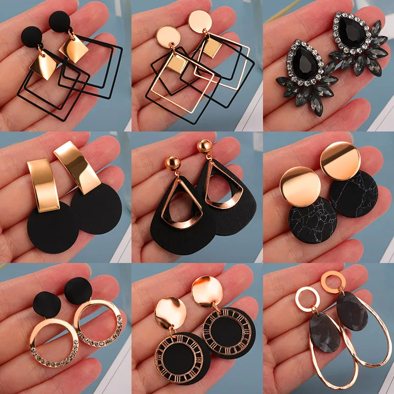 Statement-Earrings Jewelry Arcylic Tassel-Drop Geometric Gold Korean Black Vintage Fashion
