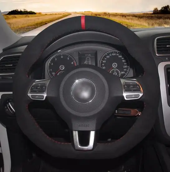 Черный замшевый кожаный чехол на руль для Volkswagen Golf 6 GTI MK6 VW Polo GTI Scirocco R Passat CC R-Line 2010