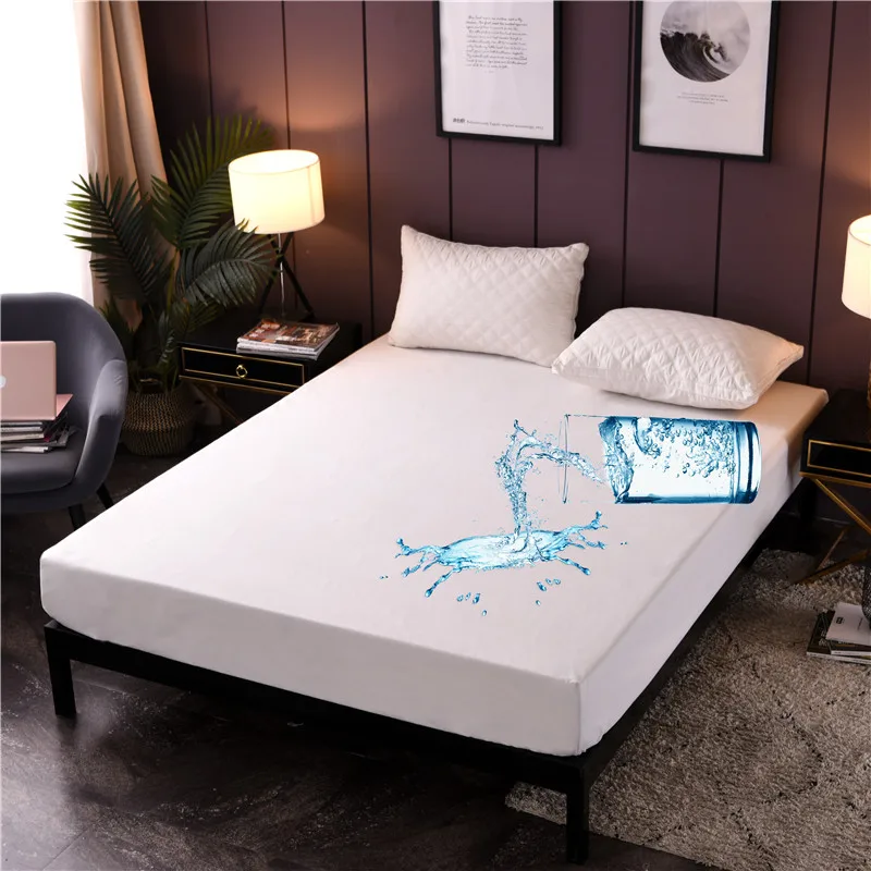 

Solid Color Waterproof Fitted Sheet Polyester Bedding Sheet Mattress Cover