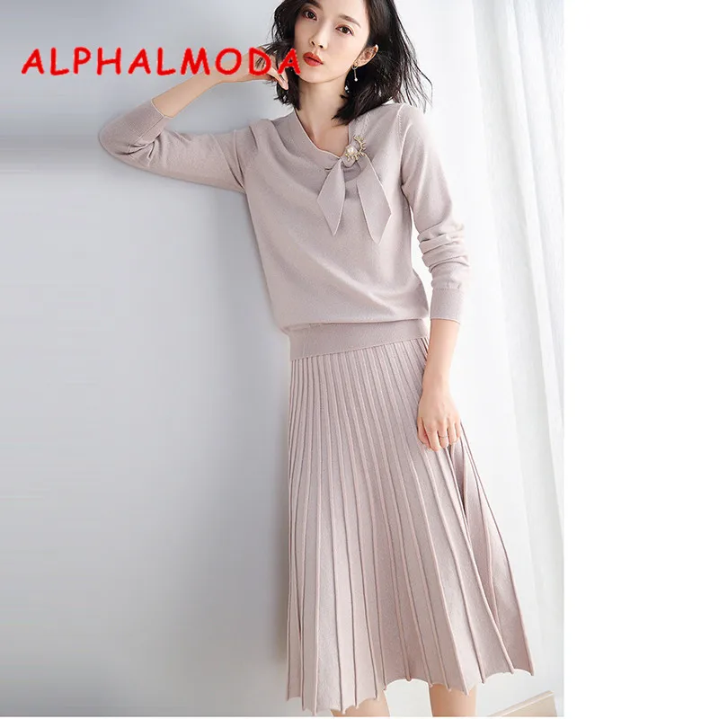 ALPHALMODA осенне-зимний яркий Шелковый вязаный свитер с длинными рукавами комплект