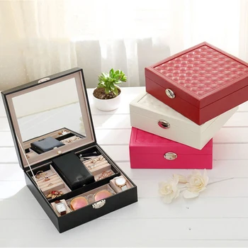 

PU Leather Jewelry Storage Bag Large Double-layer Earrings Pendant Necklace Storage Box Glasses Watch Ladies Cosmetic Lipstick a