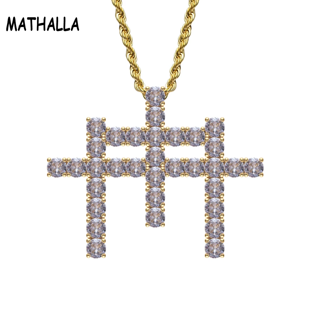 

MATHALLA Hip Hop Cross Cross Pendant Necklace Ice Cube Zirconia Bling Fashionable Hip Hop Jewelry as a Gift