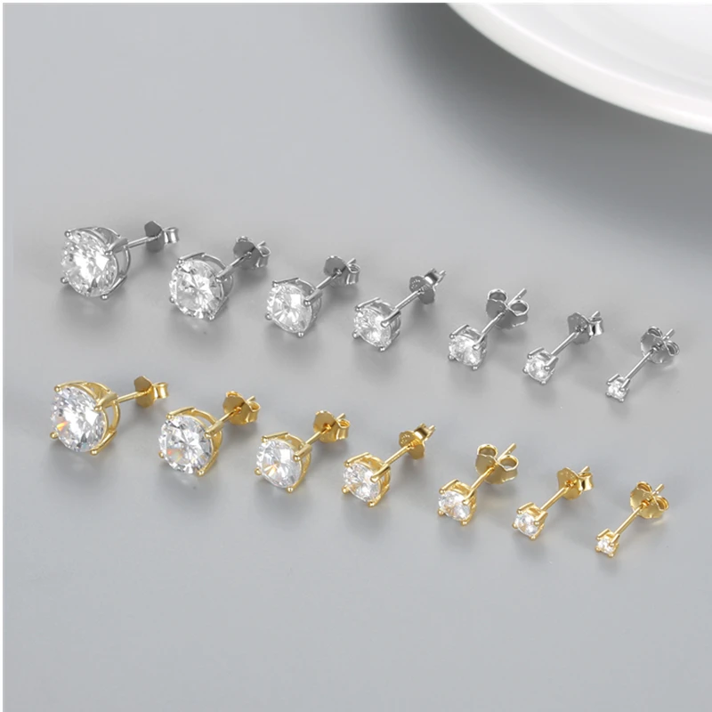 CANNER 2/3/4/5/6/7/8mm 925 Sterling Silver Small Zircon Crystal Stud Earrings for Women Mini Piercing Earring Jewelry Pendients