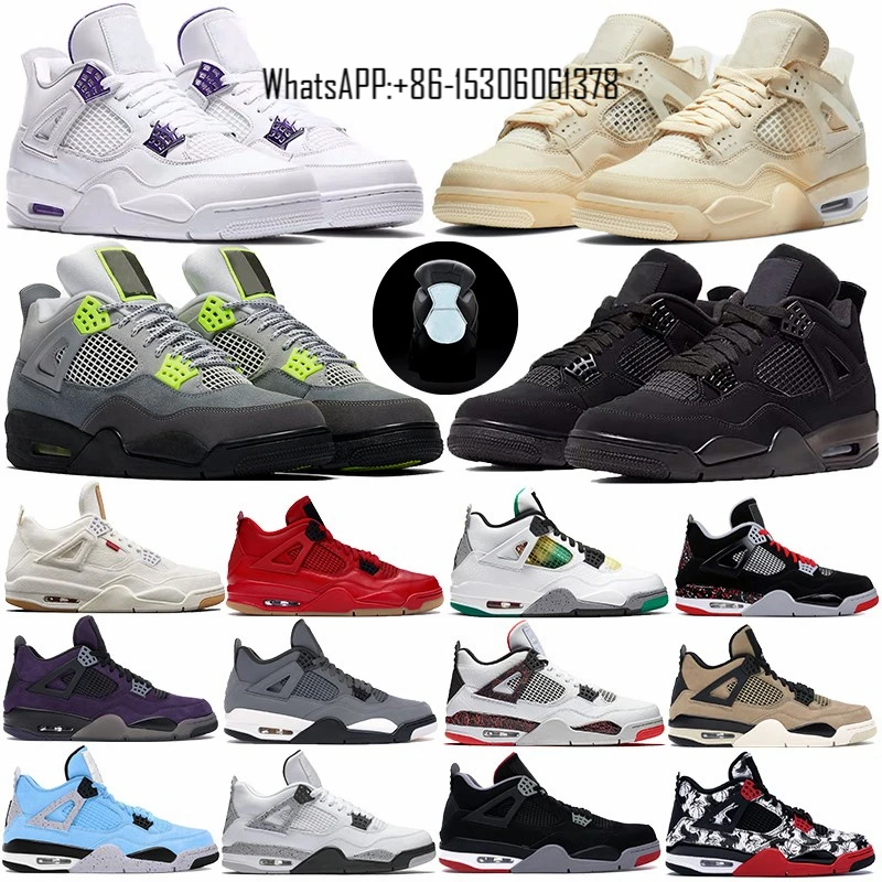 

Retro 4S white sail SE Neon 2020 black cat Jumpmans 4 Basketball Shoes metallic green trainers Travis scotts Men off sneakers