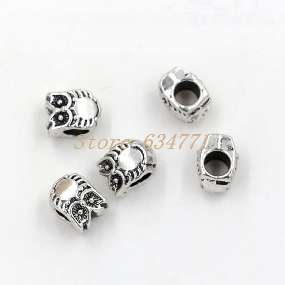 100Pcs Alloy Owl Large Hole Beads 7.8x10mm For Jewelry Making Bracelet Necklace DIY Accessories za114