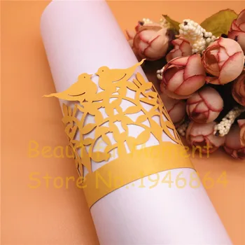

50Pieces/Lot Love Bird Style Laser Cut Porta Guardanapo Paper Napkin Rings napkins Holders Hotel Wedding Favors Table Decoration