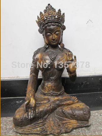 

shitou 00893 20"Tibet Bronze Gild White TaRa Kwan-Yin Guan Yin Bodhisattva Buddha Statue