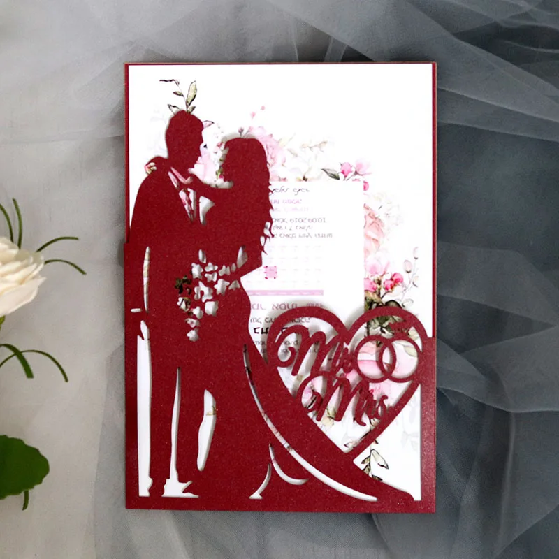 100 шт, полый лазерный разрез для жениха и невесты, свадебные пригласительные открытки с сердечками, открытки на день Святого Валентина, принадлежности для свадебной вечеринки