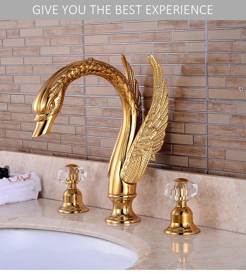 attribuut nationalisme Abstractie Ellen Luxe Soild Messing Gouden Kraan Badkamer Golden Swan Kranen Dubbele  Crystal Handvat Drie Gaten Wasbak Kraan Mixer ELF1513G Van 417,04 € | DHgate