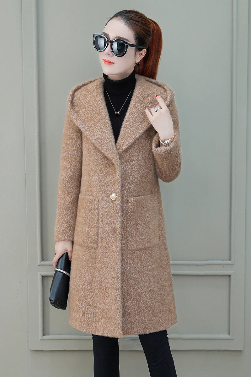 New Style Fashion Plush Coat Women's Winter Korean-style Loose Warm Elegant Goddess-Style Hooded Woolen Jacket