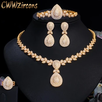 Buy OnlineCWWZircons Luxury 4pcs Bridal Wedding Banquet Jewelry Set African Dubai Gold Color CZ Women Party Costume Accessories.