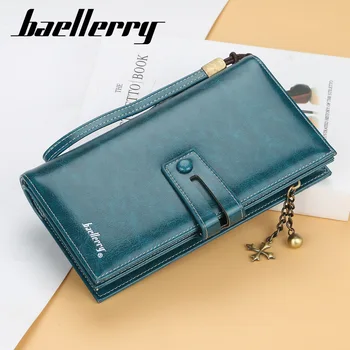 

2020 Baellerry Oil Wax Leather Women Big Wallets Brand Zipper Long Phone Case Purses and Clutches Red Money Credit Card Holders