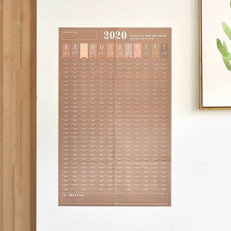 Креативный большой планировщик календаря 365 дней Пробивной карты фитнес-график самобисконный стол, чтобы отправить 4 наклейки