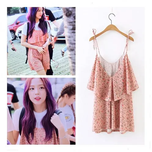 

kpop Blackpink JENNIE same 2019 summer streetwear sexy Floral V-neck dress women korean ruffled Fresh sweet dresses girl clothes