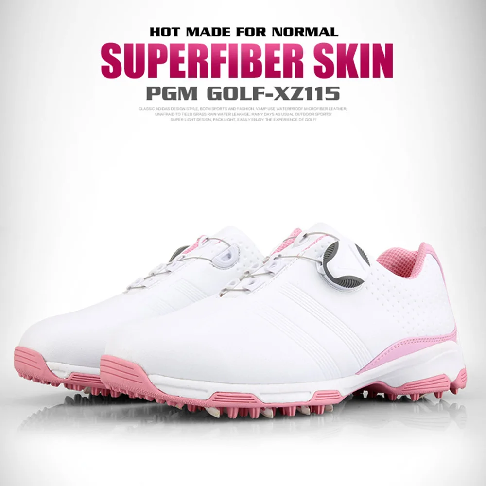 PGM New Ladies Golf Shoes Breathable Rotating Buckle Sneakers Womens Auto Lacing Waterproof Microfiber Anti-slip Golf Shoes